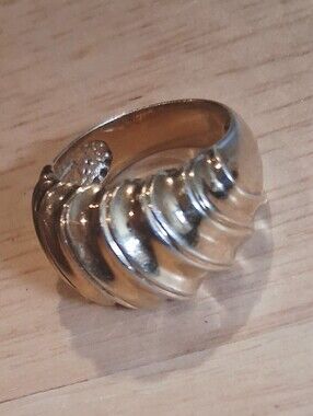 Thailand 925 Silver Gold-Tone Ribbed  Sculpted Dome Ring Size 8.5 (4.4 Grams)